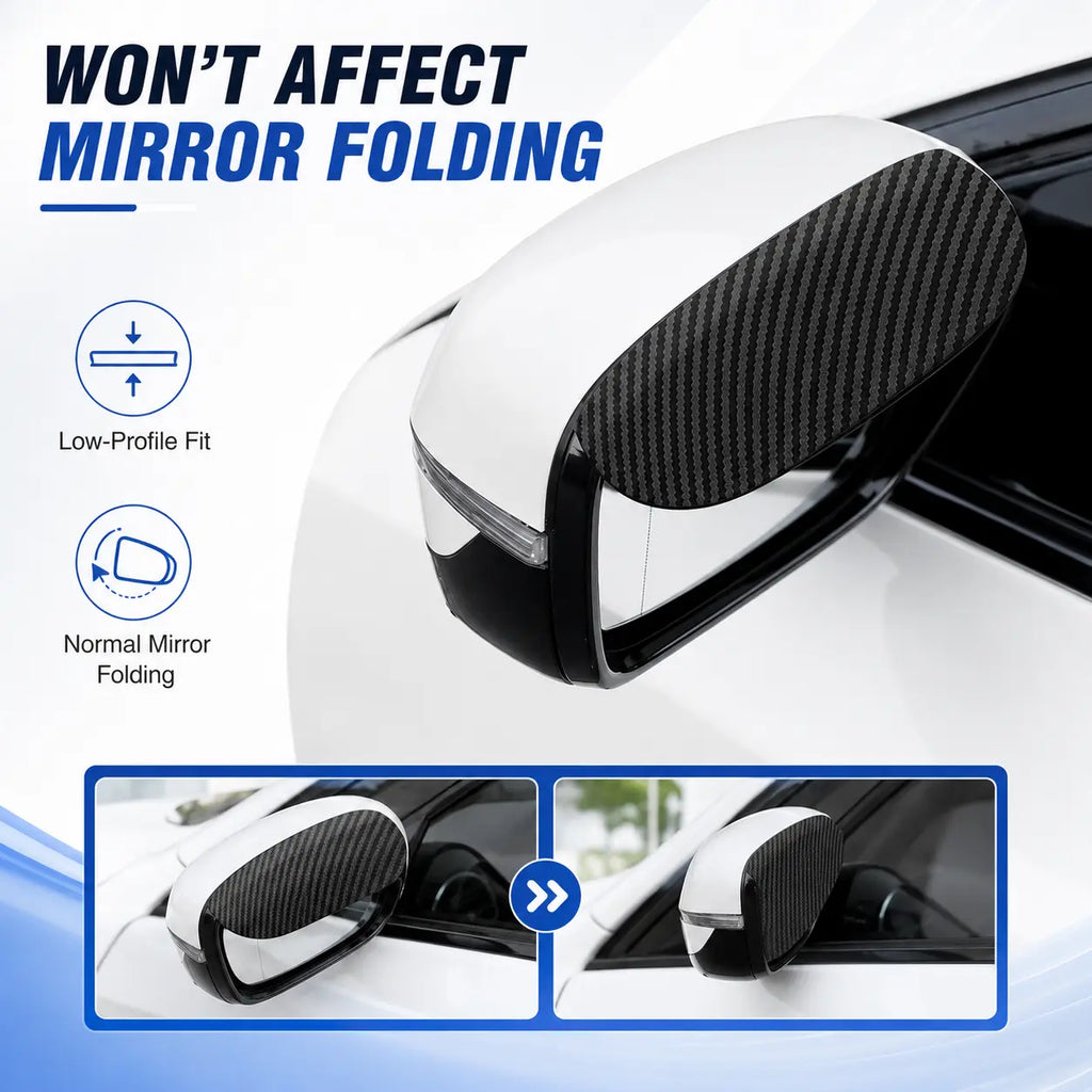 2PCS Car Side Mirror Rain Guards - Carbon Look ABS Visor Covers with Adhesive Tape 🚗