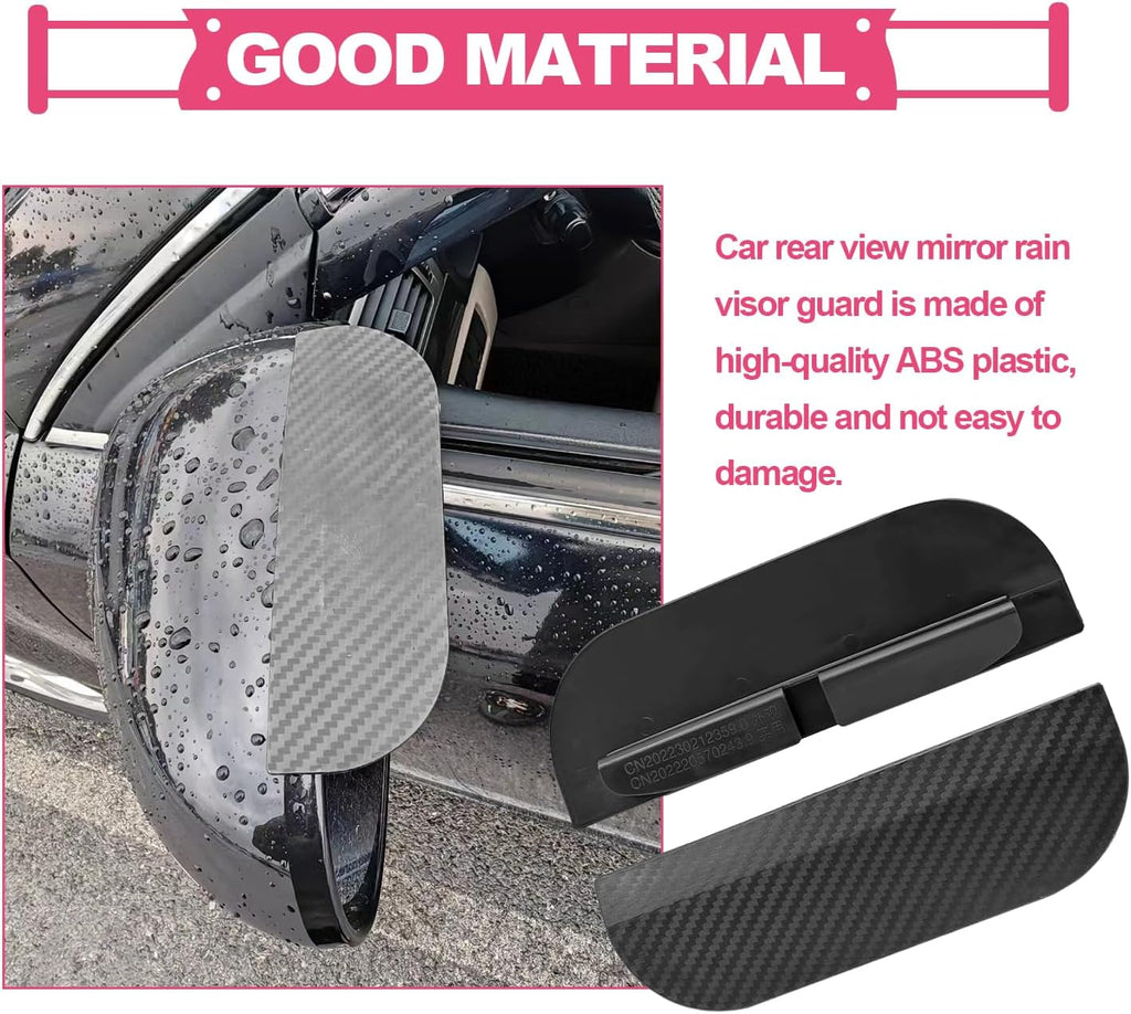 2PCS Car Side Mirror Rain Guards - Carbon Look ABS Visor Covers with Adhesive Tape 🚗