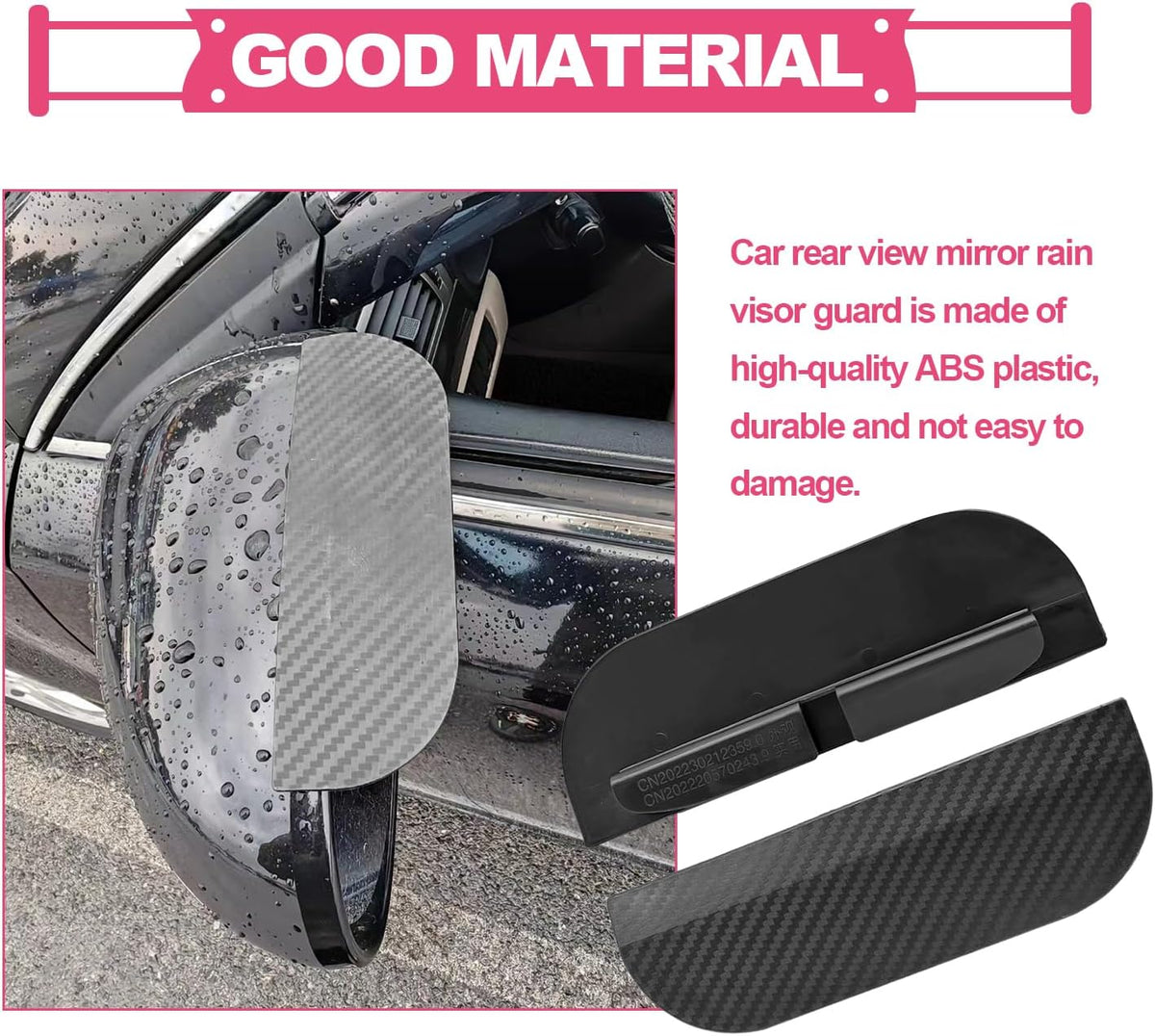 2PCS Car Side Mirror Rain Guards - Carbon Look ABS Visor Covers with Adhesive Tape 🚗