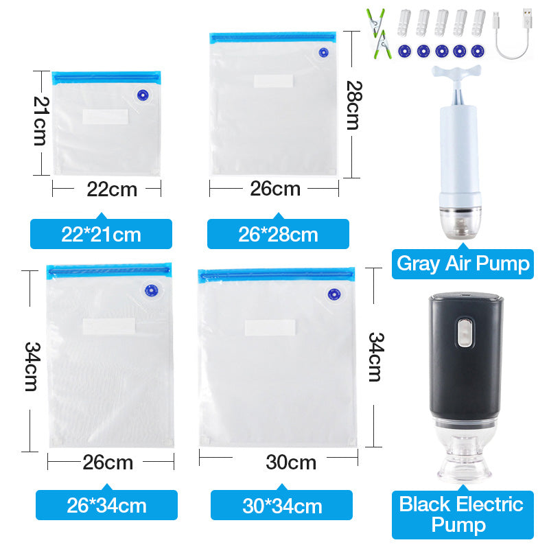 Vacuum bag sizes with hand and electric pump options
