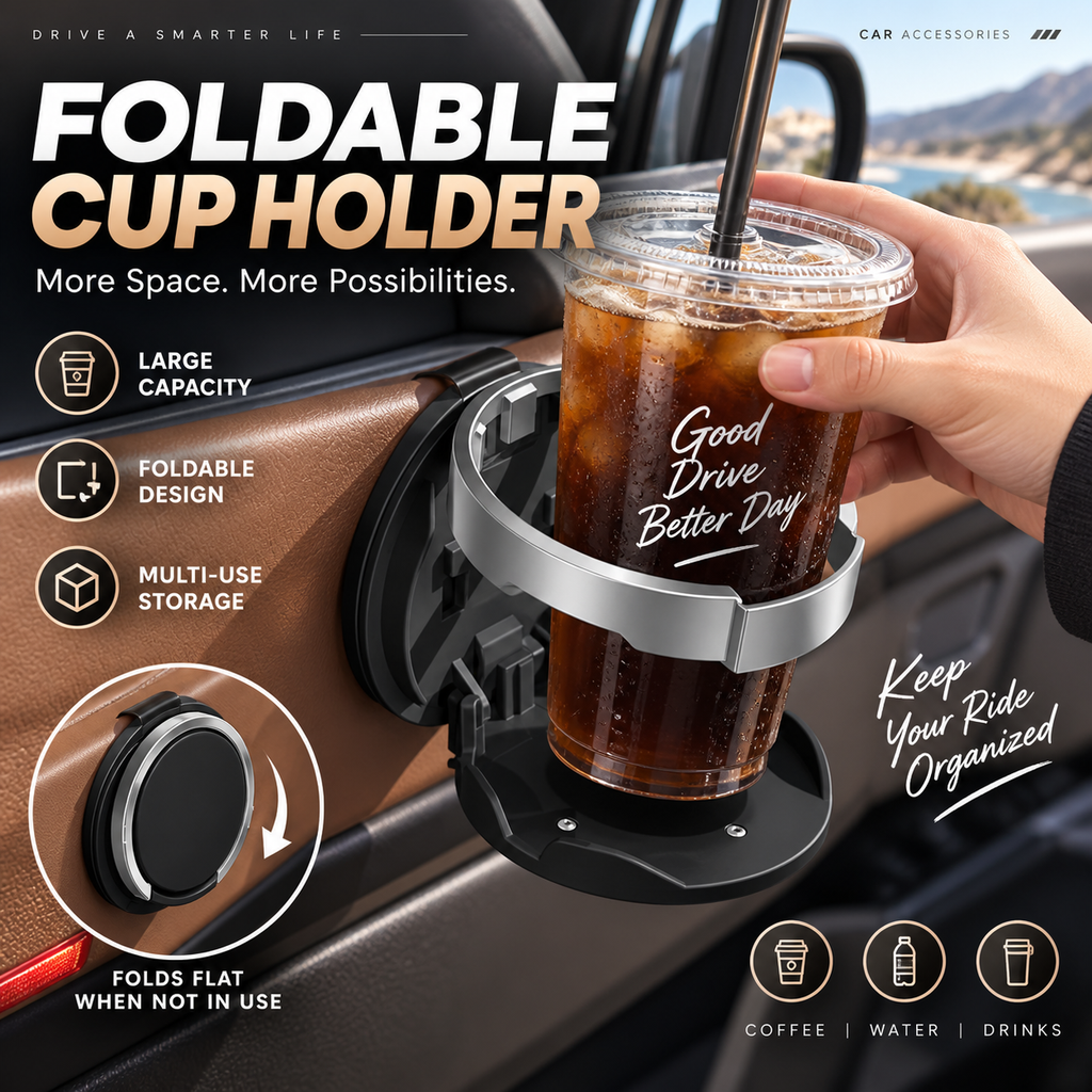 🚗 Foldable Car Door Cup Holder – Clip-On Interior Organizer ✨