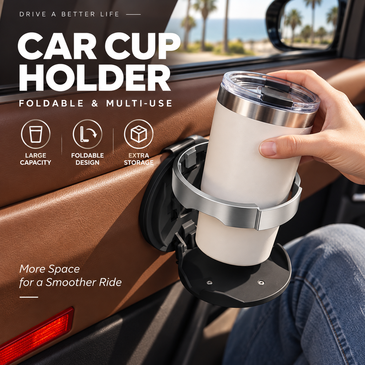 🚗 Foldable Car Door Cup Holder – Clip-On Interior Organizer ✨