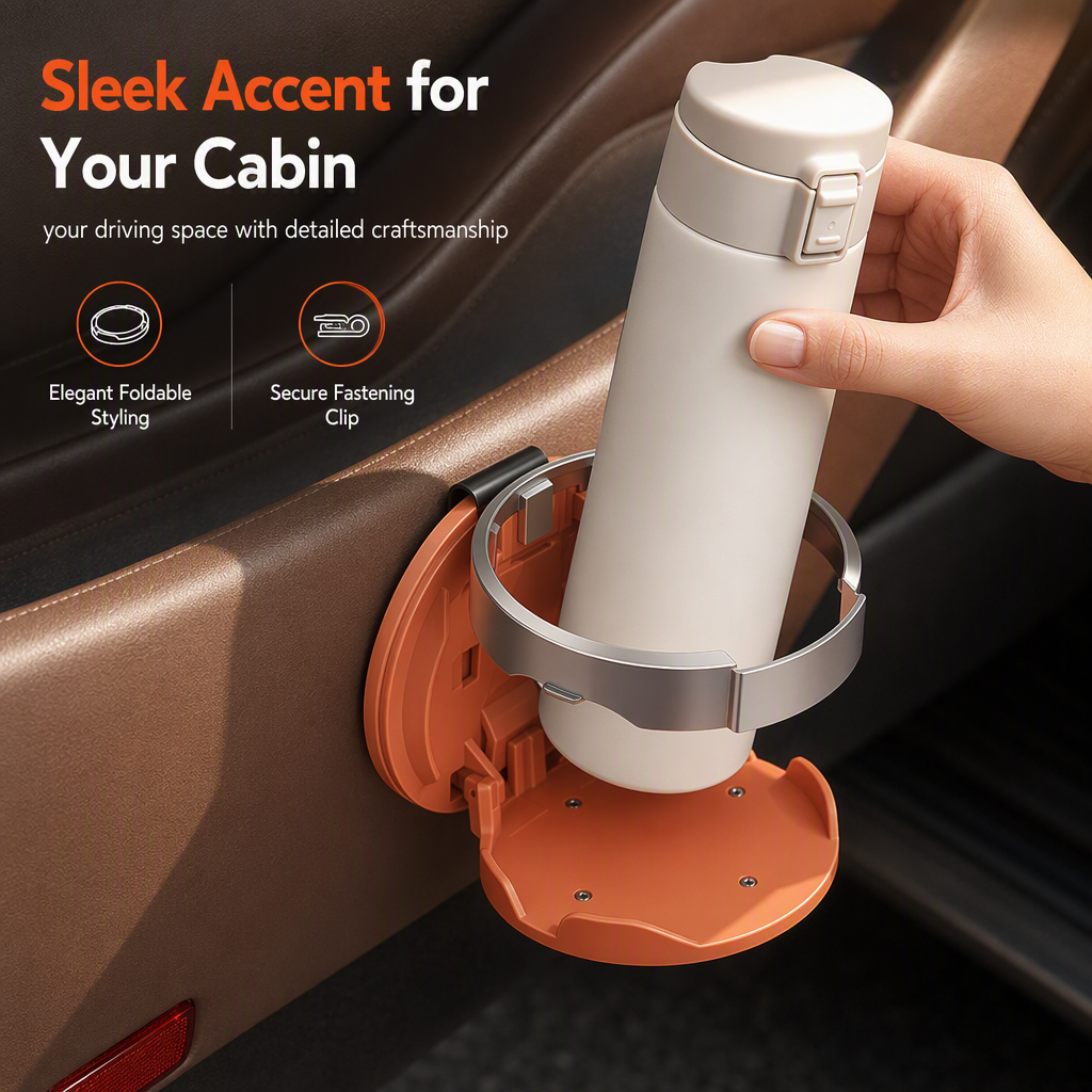 🚗 Foldable Car Door Cup Holder – Clip-On Interior Organizer ✨