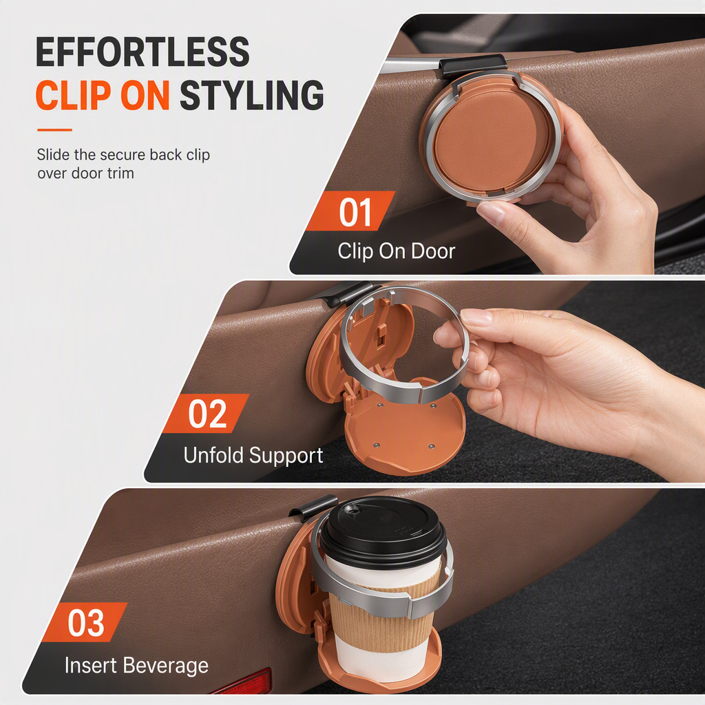 🚗 Foldable Car Door Cup Holder – Clip-On Interior Organizer ✨